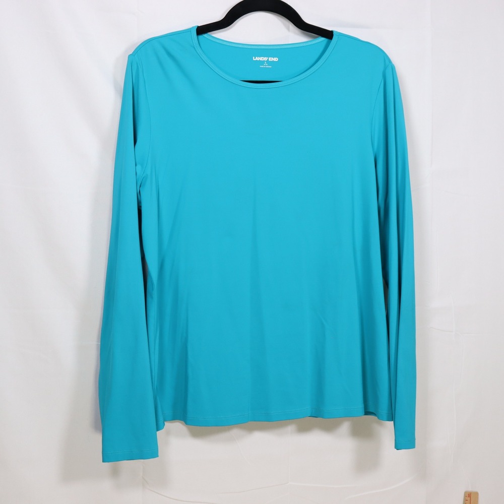 Lands End Rash Guard Size L Blue Womens Coastal Active Swim